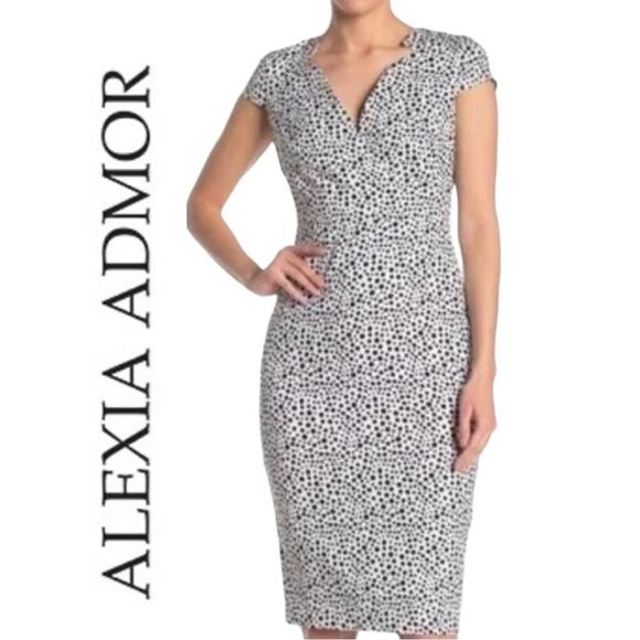 Alexia Admor Cocktail Career Dress, Black & White Polka Dots, Wedding Guest 8 - Picture 1 of 10